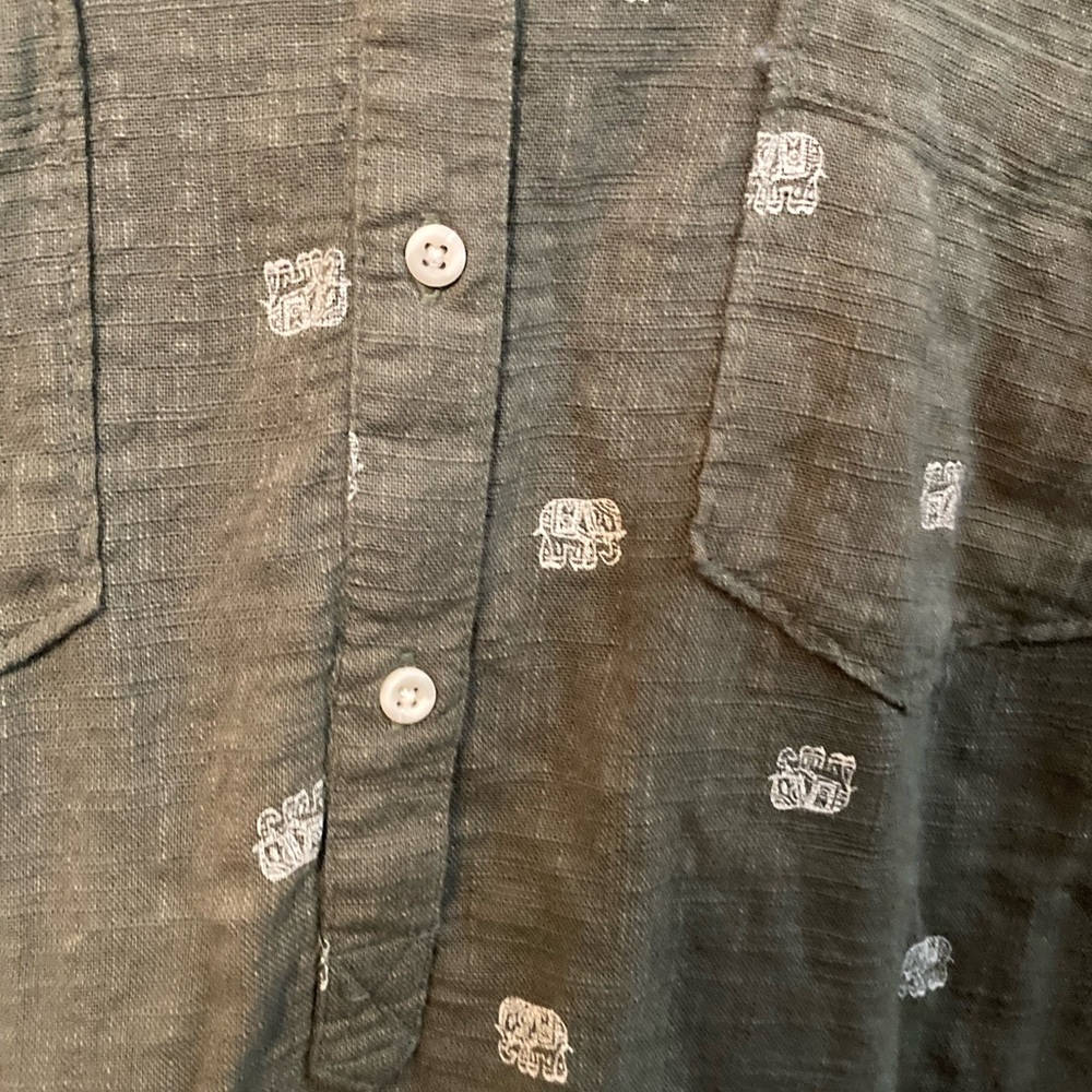 Merona Green Collar Button Down Cotton Shirt with Elephants - Picture 9 of 11